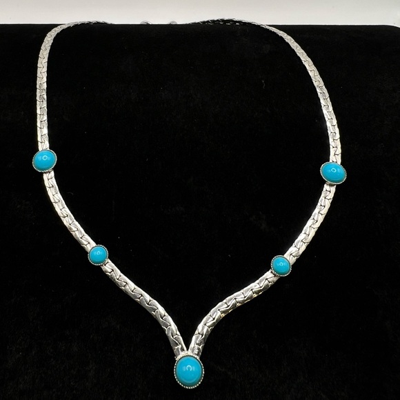 Vintage Sarah Coventry 1976 Summer Skies Faux Turquoise Necklace Silber - Picture 1 of 4